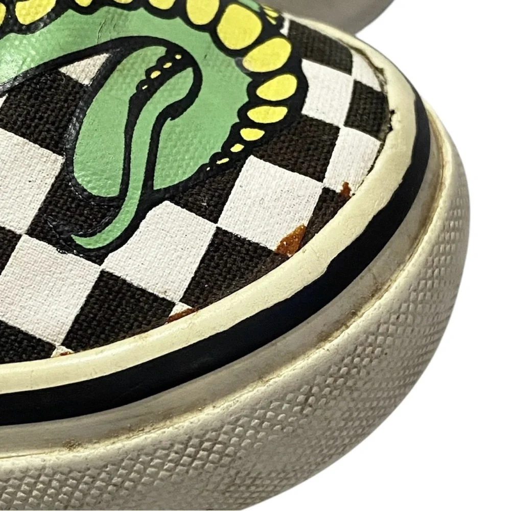 Vintage Vans Checkerboard Slip On Sneakers Toddler Size 6.5 Custom Snake Graphic